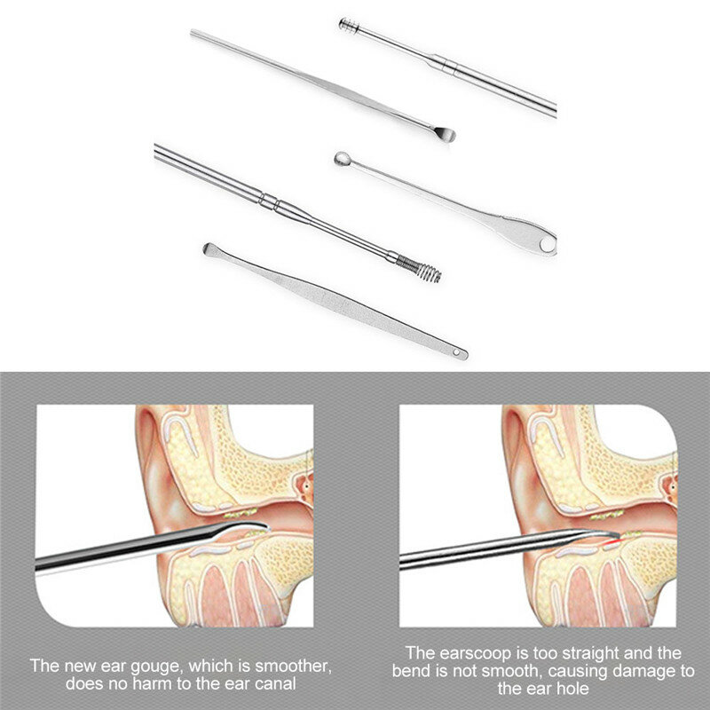 6 pz/set di strumento portatile di rimozione del cerume dell'orecchio multifunzionale dell'acciaio inossidabile di sanità strumento di rimozione del cerume dell'orecchio di cura dell'orecchio