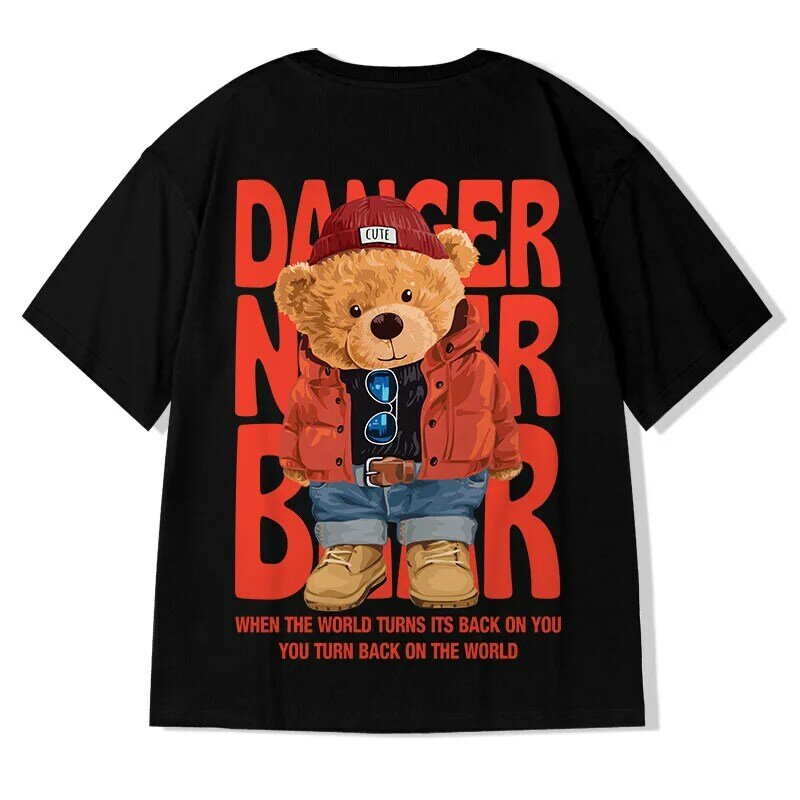 Camiseta con estampado de oso Harajuku para hombre y mujer, camisa de gran tamaño con estampado de dibujos animados, Estética de Anime, Hip Hop