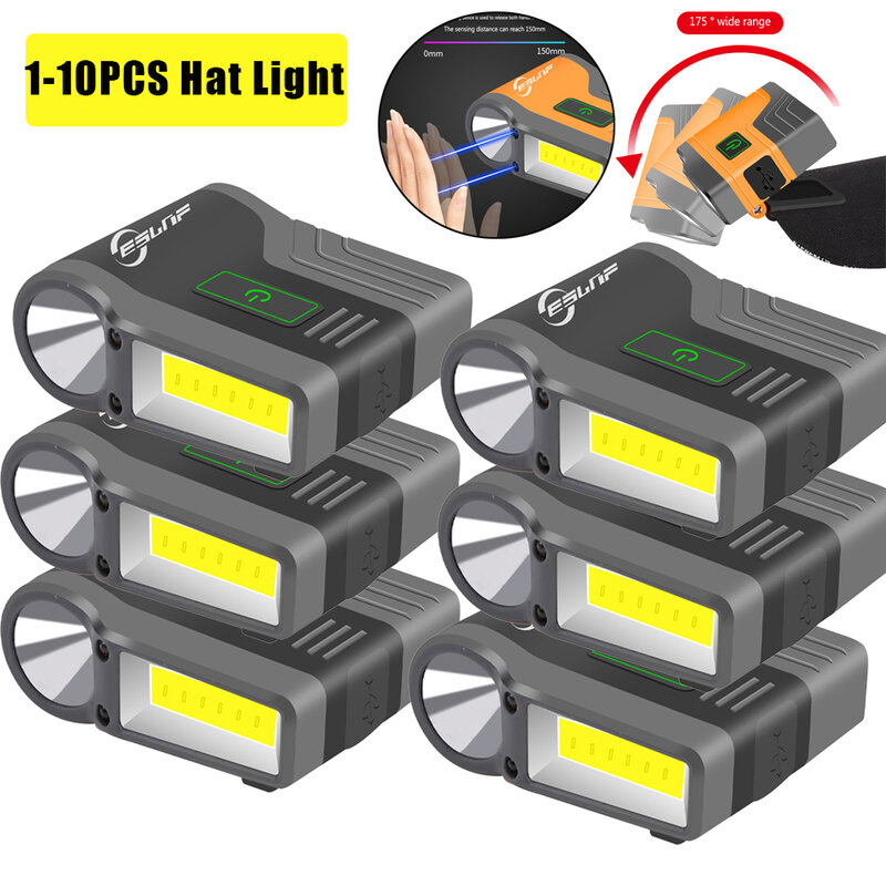 1-10PCS COB LED 유도 센서 전조 등 방수 클립 온 야구 모자 램프 모자 빛 USB 충전 헤드 라이트 낚시 조명