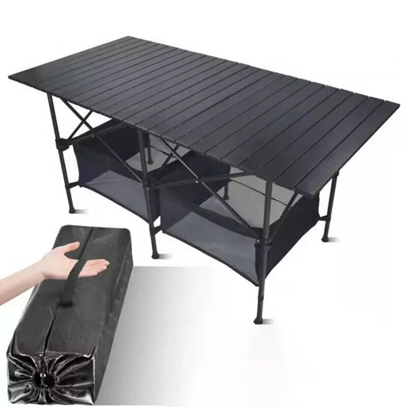 Mesa de Picnic al aire libre de aleación de aluminio negra, 8 tamaños, resistente al agua, plegable, enrollable