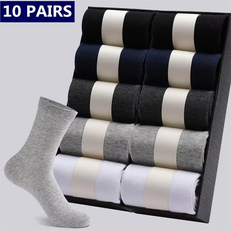 10Pairs/Heren Sokken Hoge Kwaliteit Polyester Katoen Business Sokken Mannen Ademende Mid Tube Sokken Casual Ademend zachte Sokken