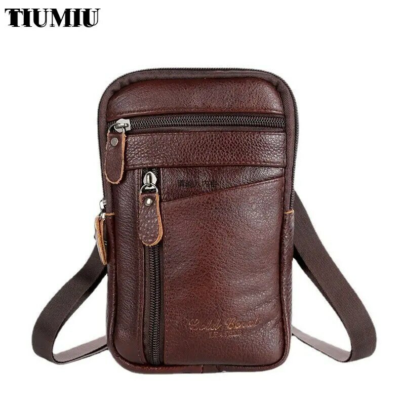Men's Genuine Leather Waist Packs Bolsas Phone Pouch Bags Men Handbag Bag Small Chest Shoulder Belt Bag Crossbody Leather Bags
