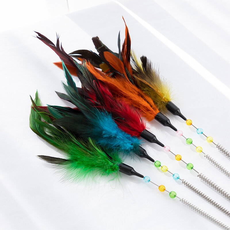 Creative Colorful Turkey Feathers Tease Cat Stick Teaser Pet Interactive Toy Cat Funny Stick Pet Kitten Supplies Accessories