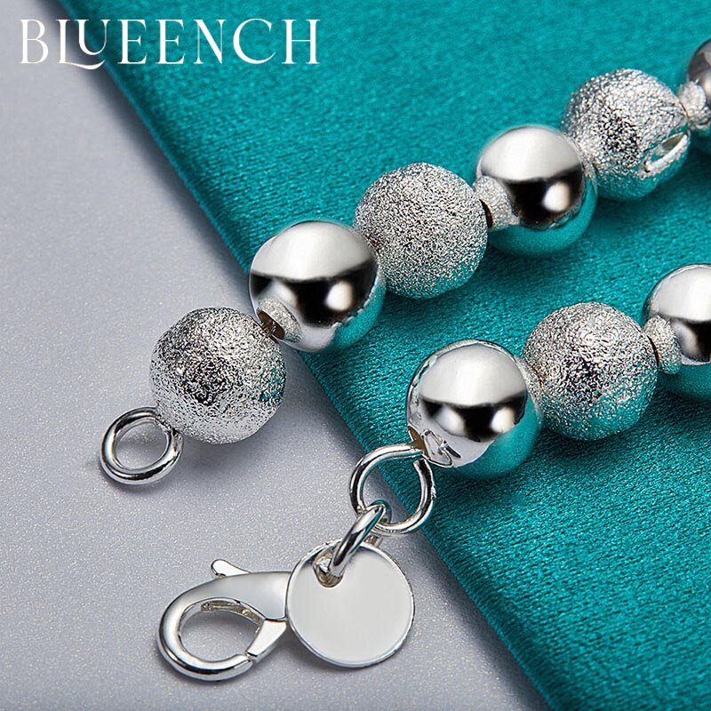 Blueench 925 Sterling Silber Perlen Matt Armband für Frauen Männer, Verlobung, Hochzeit Party Mode Schmuck