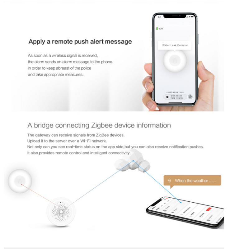 Doodle Wireless Flood Sensor ad alta sensibilità Zigbee Smart Home rilevatore di perdite d'acqua allarme remoto intelligente nuova sicurezza
