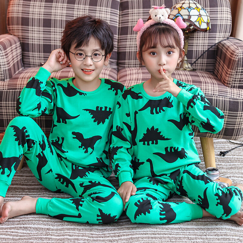Ensemble pyjama en coton pour enfants, 2 pièces, haut à manches longues et pantalon, vêtements de nuit pour garçons et filles, automne