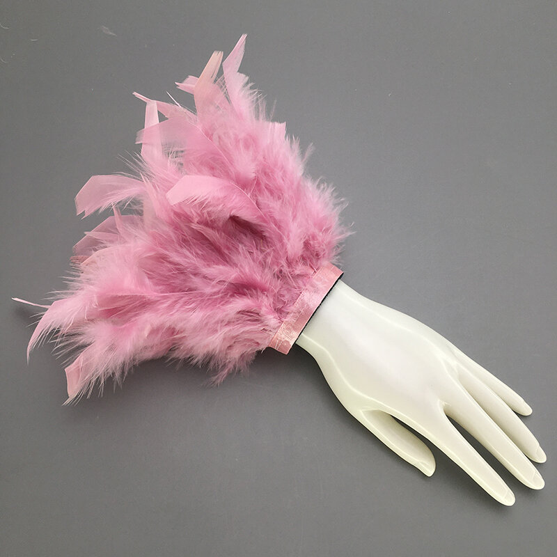 Women Real Fur Ostrich Feather Cuffs 2022 Feather Fur Cuffs Bracelet Snap Anklet Bracelet Fur Feather Cuffs Wrist Sleeve Snap On