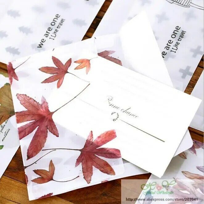 10 pçs/lote 160*110mm novo vintage folhas série transparente ácido sulfúrico papel envelope saco de cartão material escolar escritório