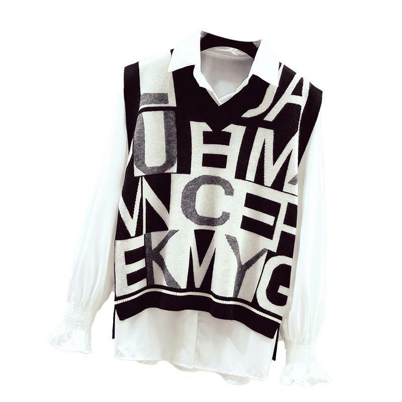 Inglês alfabeto bordado com decote em v camisola de malha feminina inverno 2022 vintage colete harajuku kawaii sem mangas pulôver