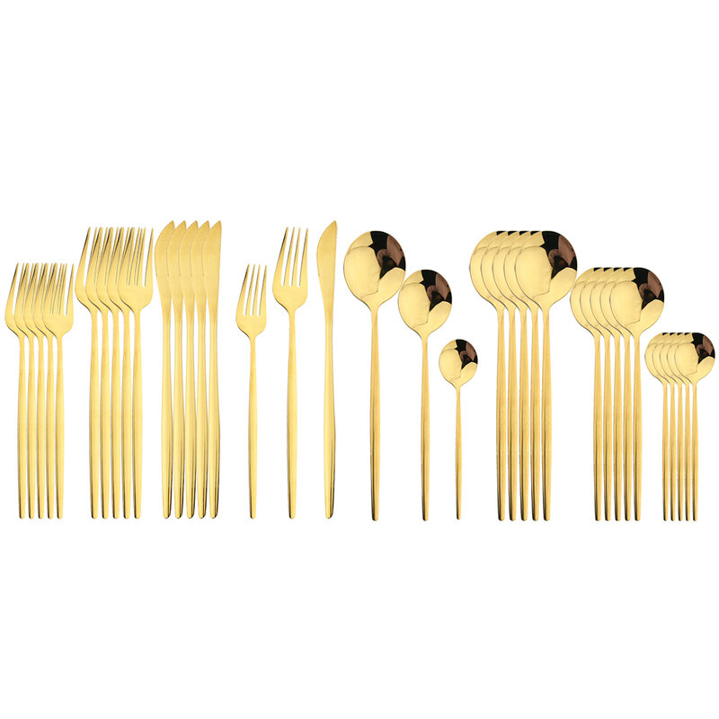 Juego de cubiertos dorados de acero inoxidable, cuchillo, tenedor, cuchara, PARA CENA y cocina, utensilios de postre, 36 piezas