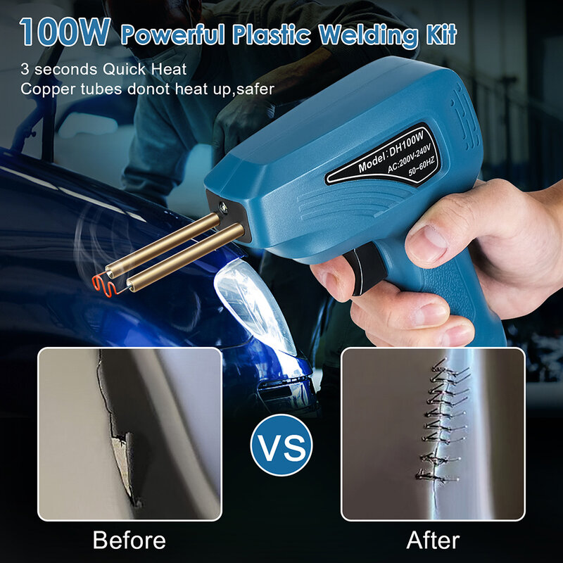 100W Hot Stapler Plastic Welding Machine Plastic Bumper Soldering Iron Garage Tools Car Bumpers Repair Tool Kits PVC Welder Gun