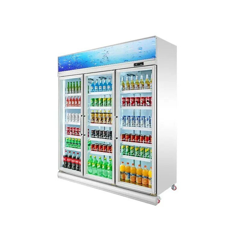 Venda quente porta de vidro vertical display freezer bebida exibição de bebidas geladeira congelador