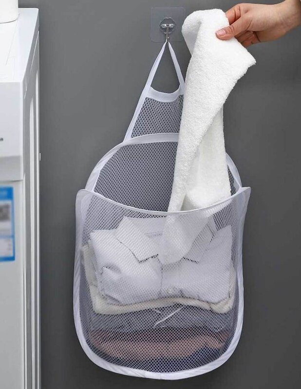 Składany kosz na pranie Organizer na brudne ubrania ubrań w łazience siatkowa torba do przechowywania domowy ścienny wiszący kosz