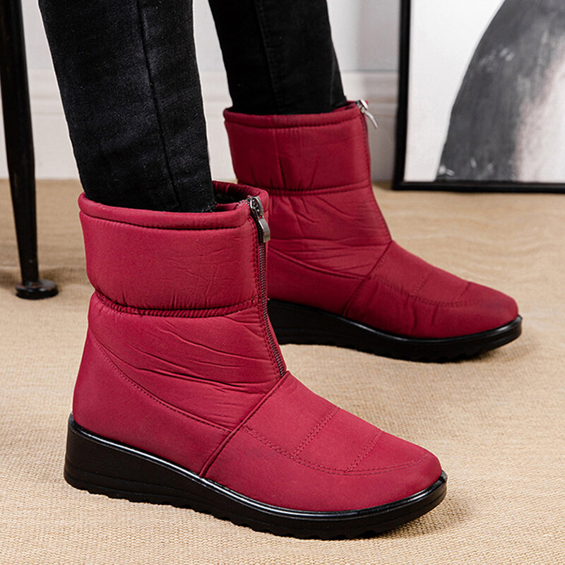 女性用ブーツ,防水性とジッパー付きの厚底靴,足首までの長さ,冬に最適