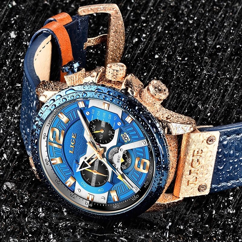 LIGE-남성용 대형 스포츠 시계, 럭셔리 남성 밀리터리 방수 쿼츠 손목 시계, 크로노그래프 남성 시계