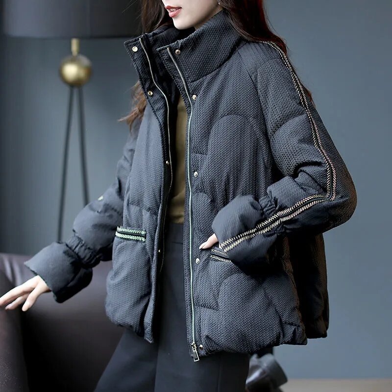 2022 Winter Coat Korean New Cotton-padded Jackets Women Stand Collar Trumpet Sleeve Coats Female Loose Fashion Warm Parka Casual