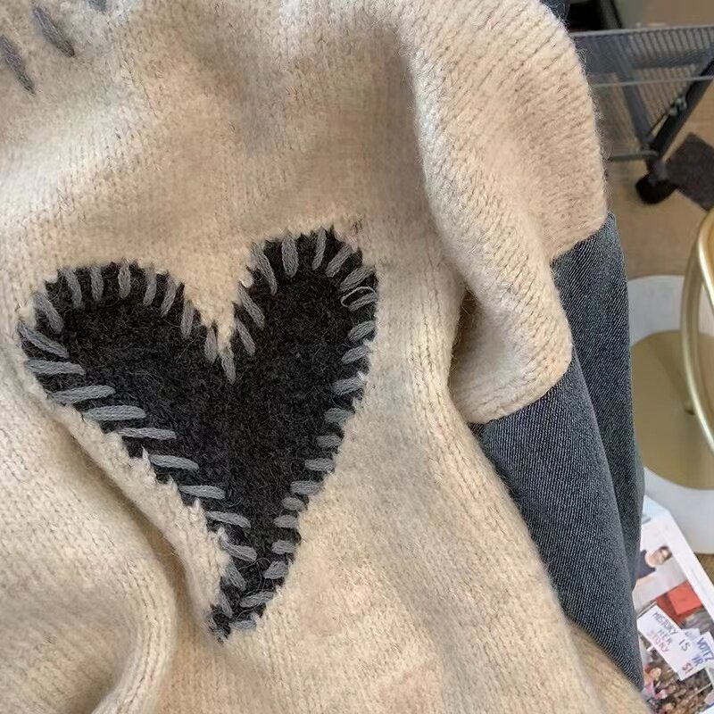 Limiguyue z długim rękawem Denim patchworkowe swetry serce luźny, szykowny dzianinowe swetry damskie odzież Streetwear na jesień i zimę sweter U040