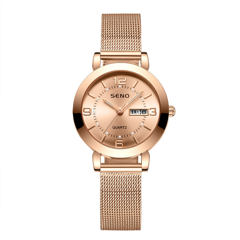 Popularne zegarki damskie zegarek kwarcowy 28mm Case High-End ruch z kalendarzem nierdzewny zegarek ze stalowym paskiem dla kobiet