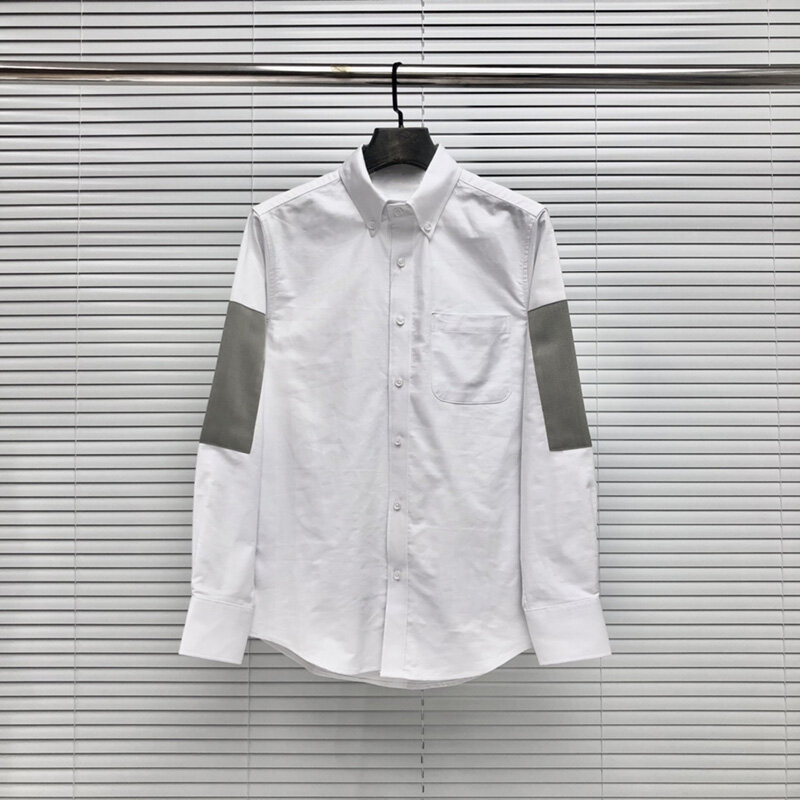 Рубашка TB THOM мужская с длинным рукавом, люксовая брендовая приталенная сорочка в полоску, повседневная одежда из ткани Оксфорд, однотонная сорочка с отложным воротником