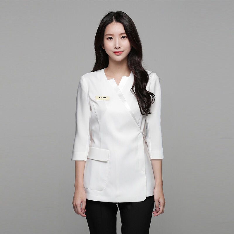 Free Shipping 2023 Beauty Uniform Set Korean Cosmetic Work Clothing Foot Bath SPA Uniforms Top+Pants