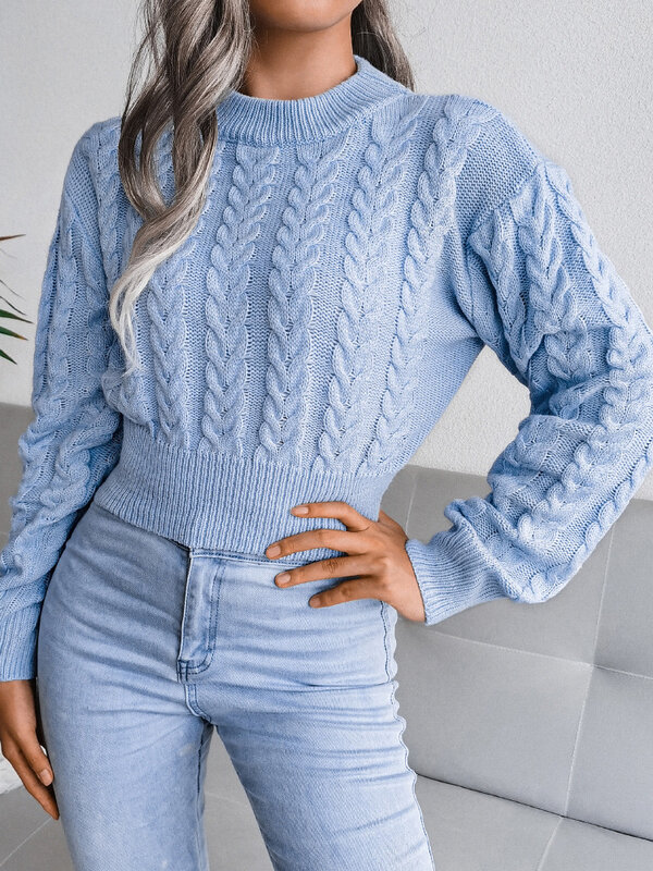 Sweter Wanita Anti Bocor Sweter Rajutan Pendek 2022 Musim Gugur Musim Dingin Mode Baru Memutar Sweter Pullover Lengan Panjang Feminina