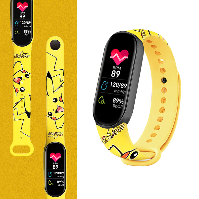 Pokemon-pulsera inteligente Pikachu para niños, reloj deportivo multifunción con Monitor de frecuencia cardíaca y presión arterial, música de paso