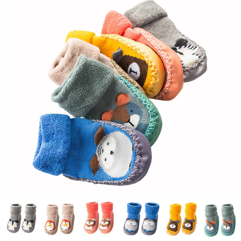 Chaussettes de sol antidérapantes pour enfants, 1 paire, chaussures pour bébés filles et garçons, en coton tricoté à semelles souples