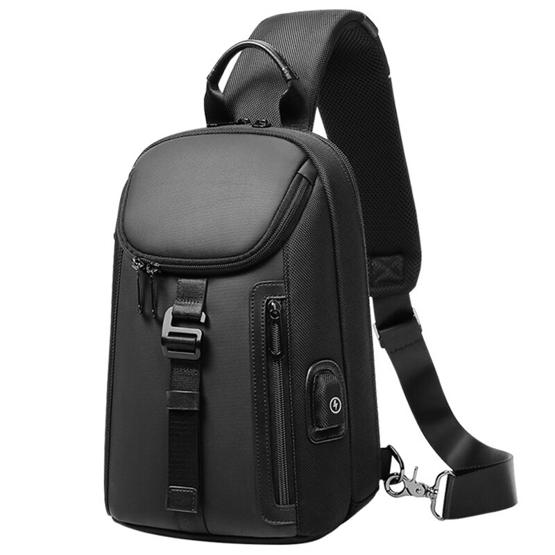 SUUTOOP Men Multifunction Shoulder Bag USB Crossbody Bag Man Waterproof Travel Sling Bag Pack Messenger Pack Chest Bag For Male
