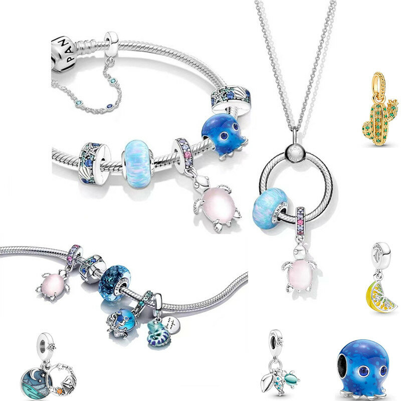 2022 New Jewelry Sea Animal Collection Bracelet Charm dly 925 Sterling Silver Original Charm Pandora Bracelet Women Fashion Gift