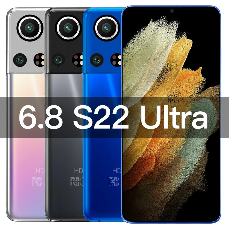 Global Version Original S22 Ultra สมาร์ทโฟน Android 7.3นิ้ว6800MAh 16GB + 512GB โทรศัพท์มือถือกล้องปลดล็อก4G 5G โทรศัพท์มือถือ