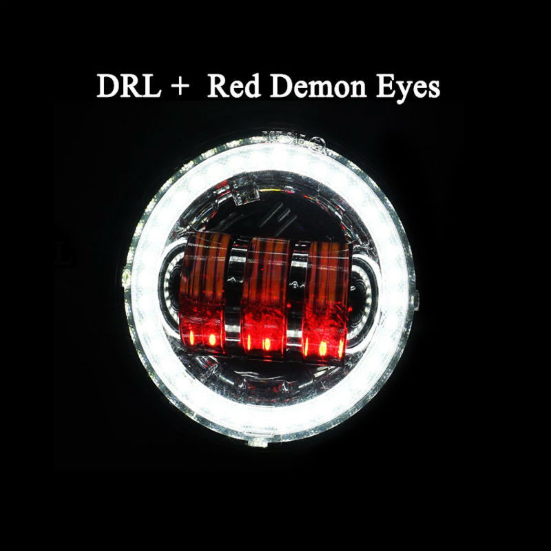 أحدث 4.5 "بوصة مصابيح LED مستديرة أضواء الضباب مع عيون شيطان الأحمر/الأبيض DRL/العنبر بدوره إشارة خاتم على شكل هالة للدراجات النارية