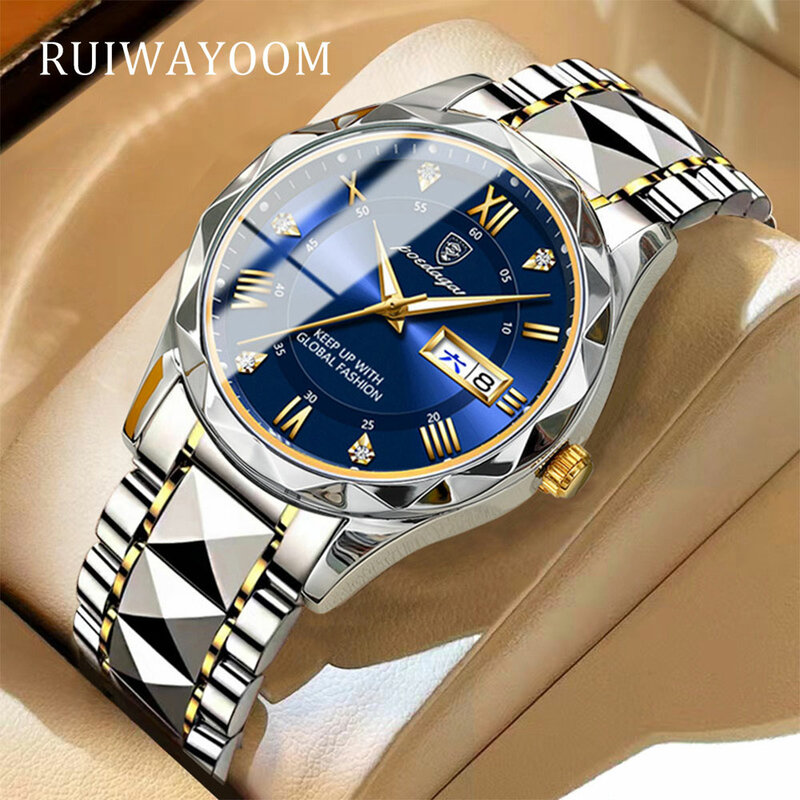 RUIWAYOOM męskie zegarki luksusowe wodoodporne Ultra cienkie zegarki na randkę męski stalowy pasek zegarek kwarcowy na co dzień męski sportowy zegarek na rękę