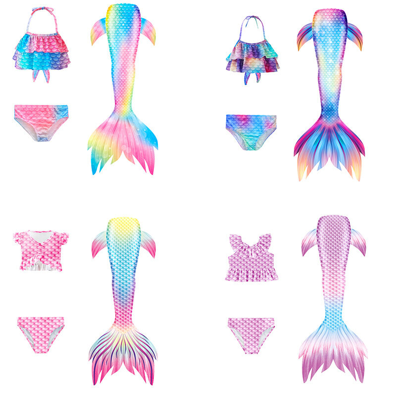 Kids Girls Mermaid Tail Swimwear Costume Cosplay Children Little Mermaid Swimming Fantasy Swimsuit Bikini Dress No Flipper