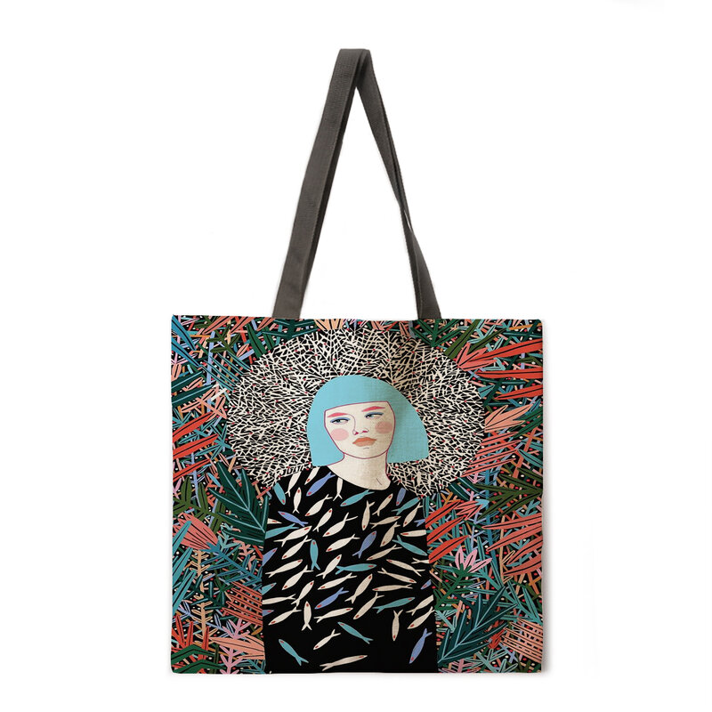 Ukiyoe printed handbag Women's casual handbag Women's shoulder bag Foldable shopping bag Beach bag handbag