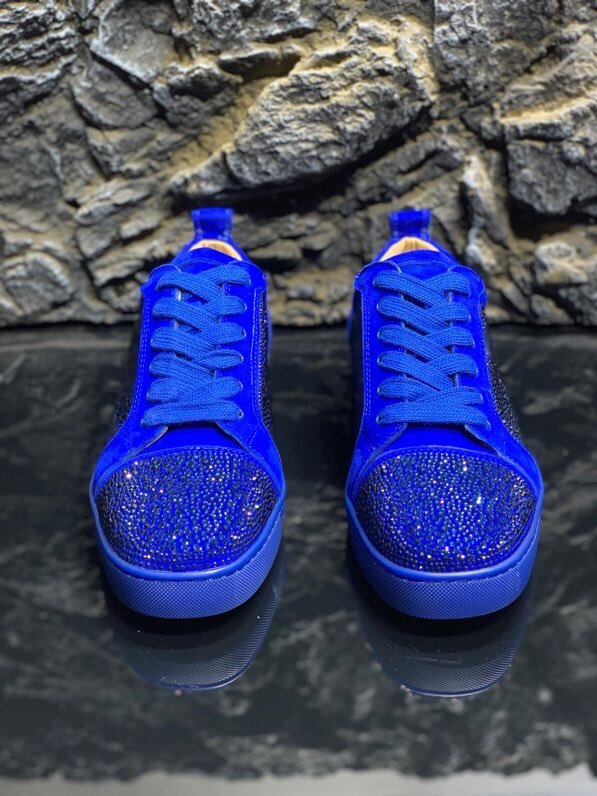 Sepatu Bawah Merah Germuss untuk Pria Sepatu Desainer Mewah Berlian Imitasi Sepatu Anti-selip Pesta Biru Sneakers Hadiah Ulang Tahun Musim Panas