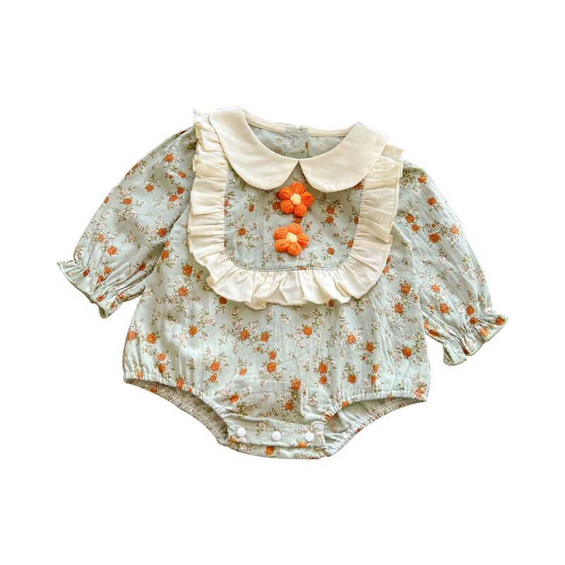 Осень 2022, Комбинезоны для маленьких девочек, цветочный хлопковый мягкий женский комбинезон, модная одежда в стиле ретро для младенцев