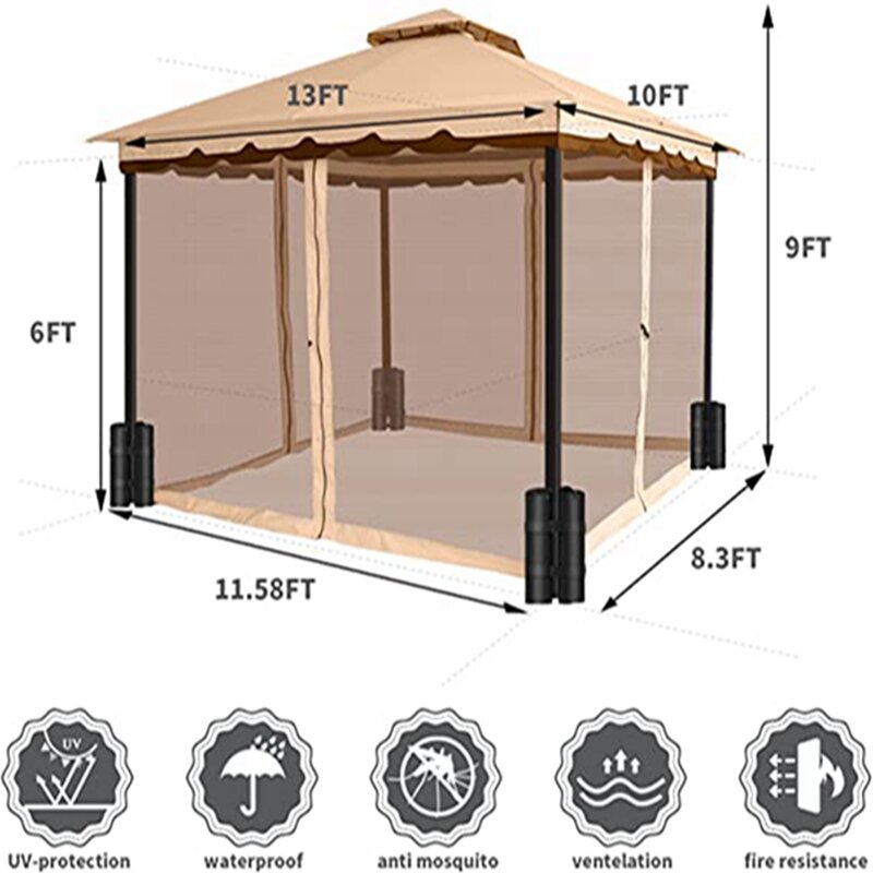 Tenda Berkemah Gazebo Kanopi 10X13 Kaki Jaring Karung Pasir Luar Ruangan Teras Kebun Naungan Tenda Penampungan Piknik Halaman Belakang Pesta Pernikahan