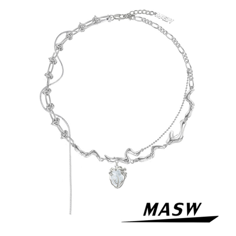 MASW Original Design Herz Anhänger Halskette Kühlen Schmuck Hohe Qualität Messing Dicke Silbrig Überzogene Knoten Kette Halskette Für Frauen