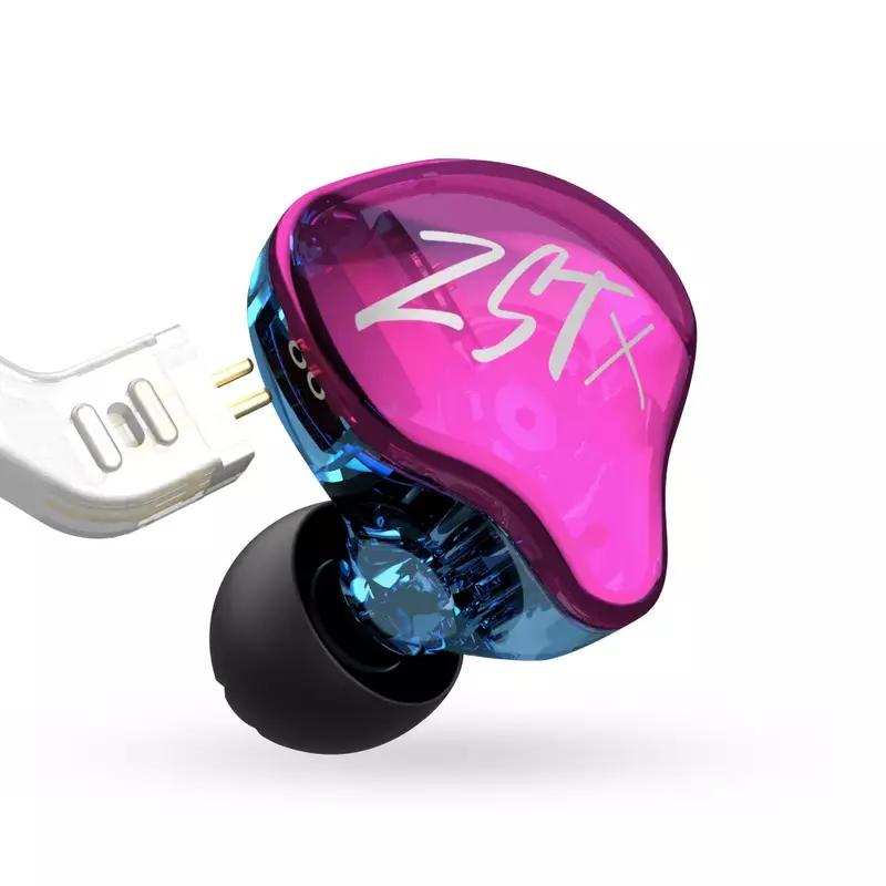 KZ ZST X 1BA + 1DD Earphone In-Ear Unit Hybrid HIFI Bass Olahraga Headset Earbud DJ dengan Earphone Kabel Berlapis Perak KZ ZSTX ZSN