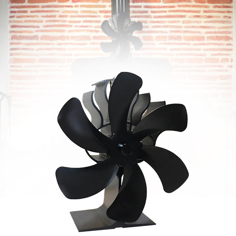 Ventilador negro de 6 aspas para chimenea, sistema de ventilado para quemador de leña, silencioso y eficiente, respetuoso con el medio ambiente
