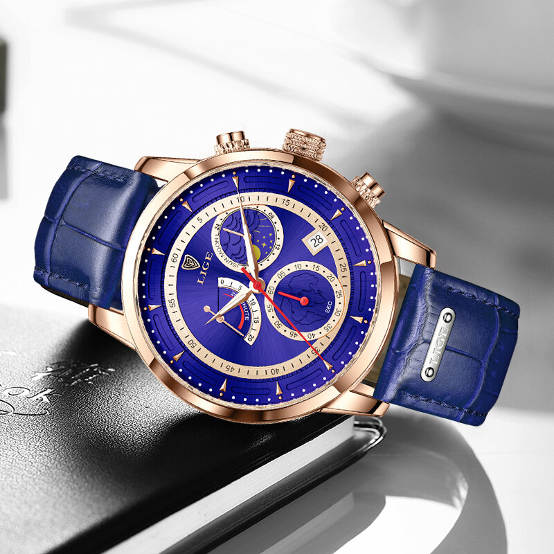 New LIGE Watches Men Luxury Brand Military Sport orologio da polso da uomo cronografo orologio al quarzo impermeabile orologio maschile in pelle