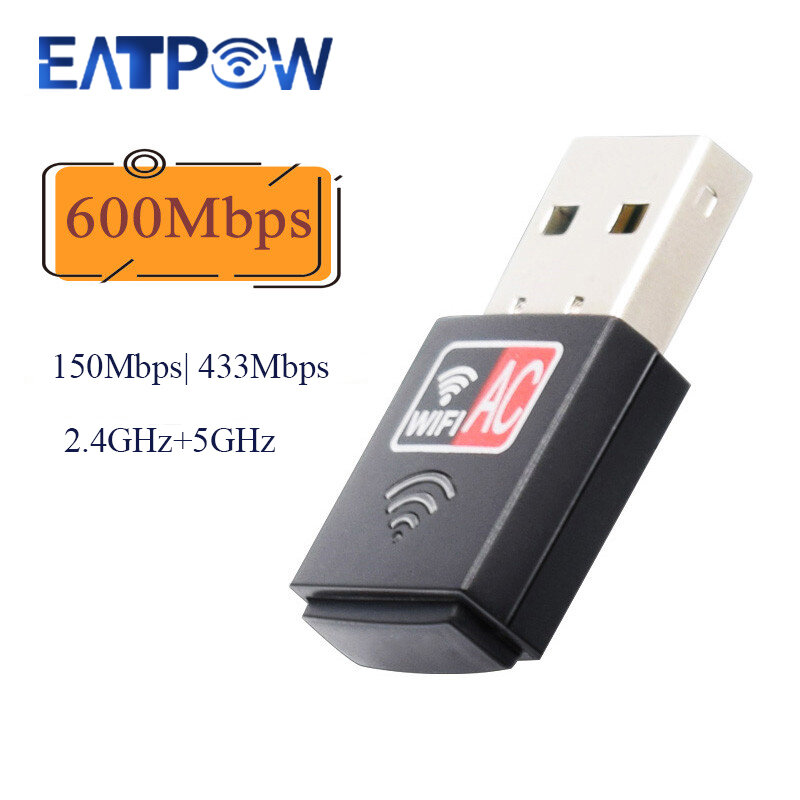 EATPOW Penerima Adaptor Wifi USB AC 600Mbps 802.11n Adaptor Ethernet Wifi Dongles Kartu Wifi Dual-Band untuk Laptop