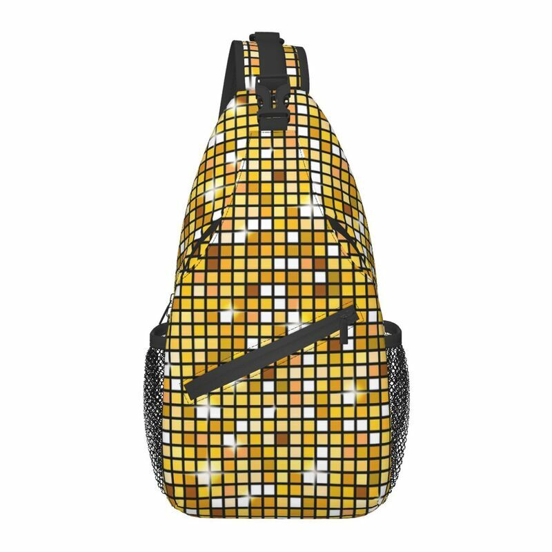 Gold Disco Ball Glitter Sling Chest Crossbody Bag Men Casual Shoulder Backpack for Traveling