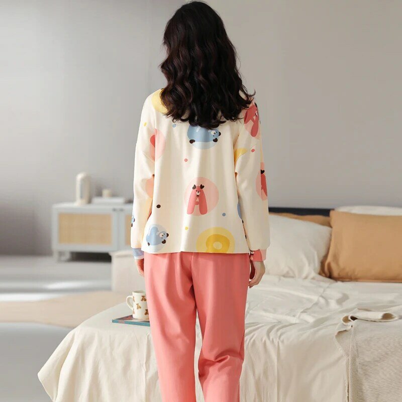 MiiOW Animal Cartoon Letters With Long-sleeved Cotton Trousers Autumn And Winter Loungewear Pajamas Women's Homewear Suit