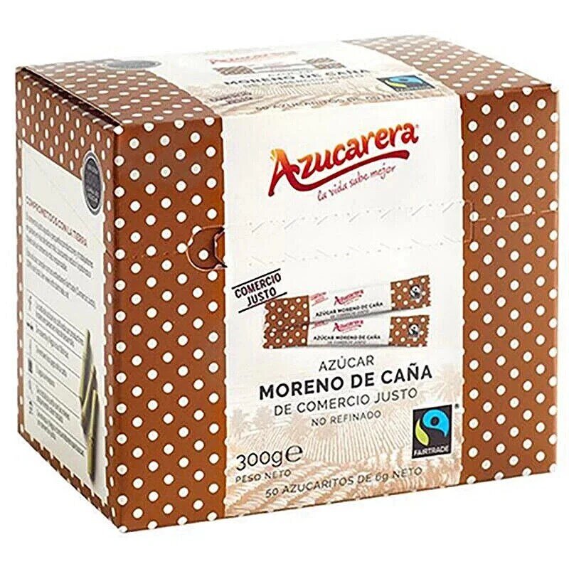 Box of 50 full-grain fair trade brown sugar envelopes, the Sugar Bowl. Coffee and sweets complement-Capsularium