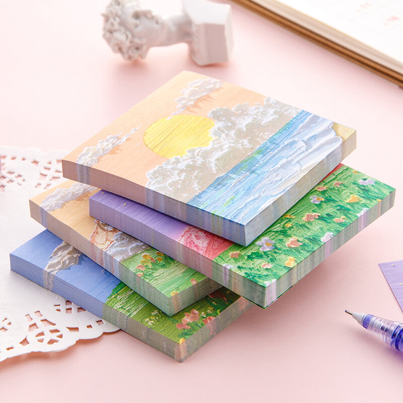 80 Sheets/set DIY Painting Kawaii Notepad Landscape Cute Oil Stickers Decal Notes Diary Office Landscape Scrapbooking Memo Pad