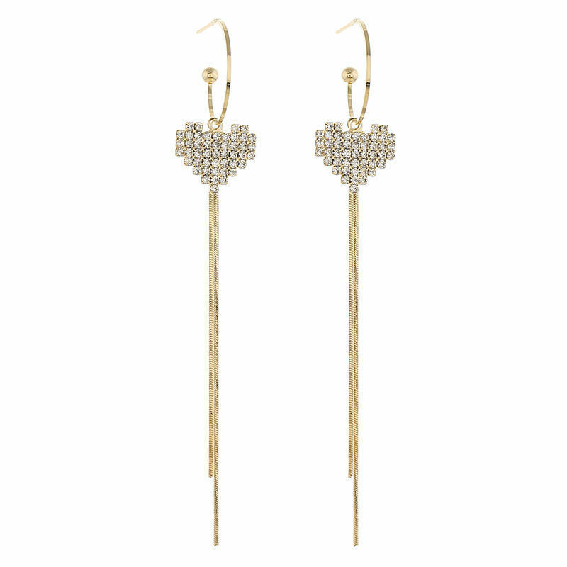 925 silver needle and diamond heart C-shaped earrings Korean new temperament long earrings earrings trendy 2022