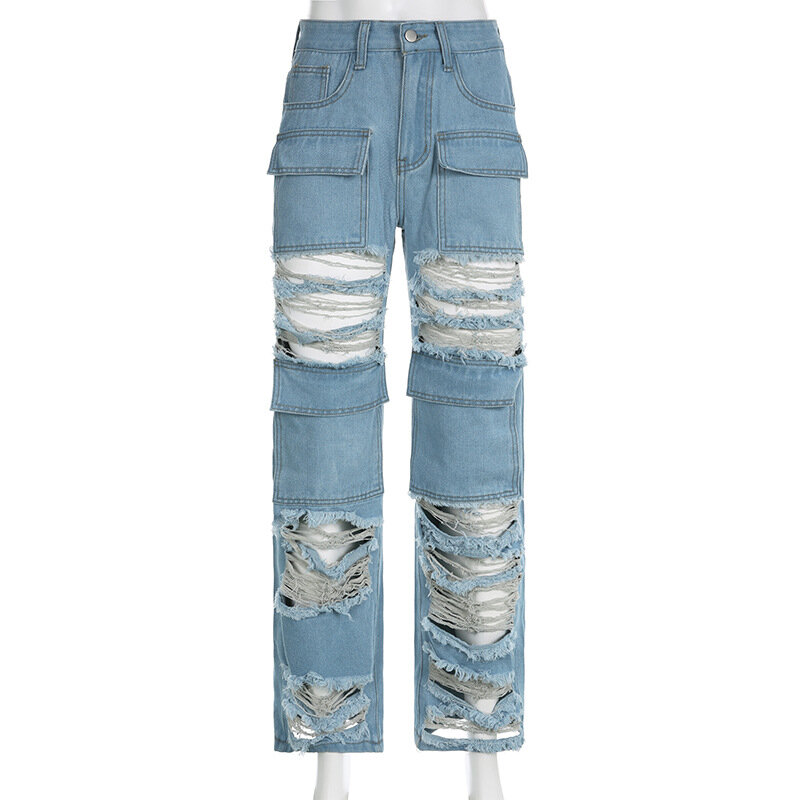 Dżinsowa odzież uliczna 2023 letnie ubrania dla kobiet strój Casual Women Jeans wyrwane długie spodnie ołówkowe spodnie y2k