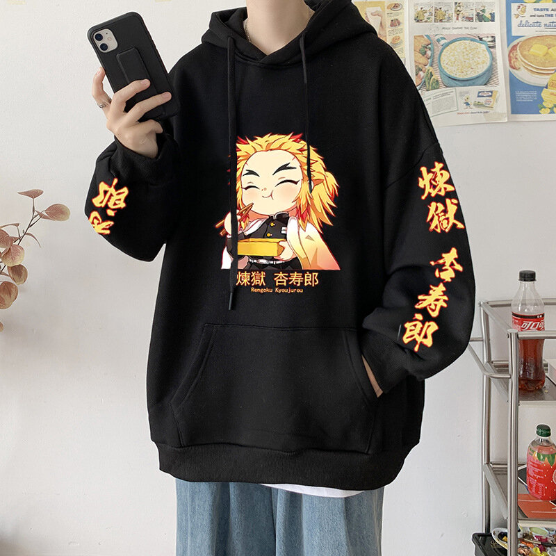 Sudadera con capucha de Demon Slayer para Hombre y mujer, suéter con estampado de Anime Harajuku, Rengoku, Kyoujurou, Kimetsu No Yaiba