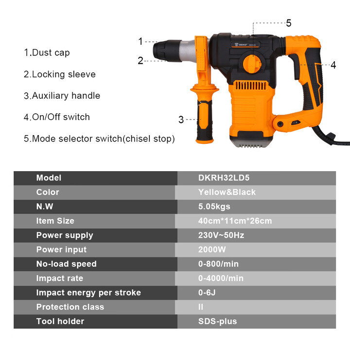 DKRH SERIES 220V MULTIFUNCTIONAL ROTARY HAMMER WITH ACCESSORIES&BMC LECTRIC DEMOLITION HAMMER PERFORATOR  IMPACT DRILL DEKO